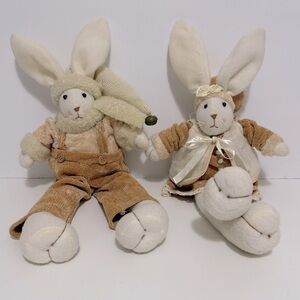 20” Decorative Plush Bunny Duo in Tan and Cream